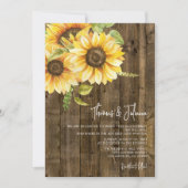 ひまわりエレガントブーケ結婚ウッド 招待状 (正面)