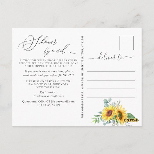 ひまわりエレガントユーカリブライダルシャワーバイメール ポストカード (裏面)