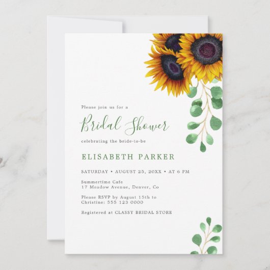 ひまわりエレガントユーカリブライダルシャワー 招待状 (正面)