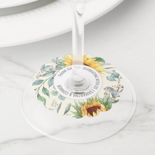 ひまわりエレガントユーカリ結婚式の引き出物 ワイングラスタグ (クローズアップ)
