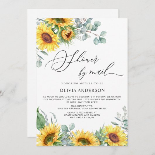 ひまわりエレガントユーカリ赤ちゃんシャワーbyメール 招待状 (正面/裏面)