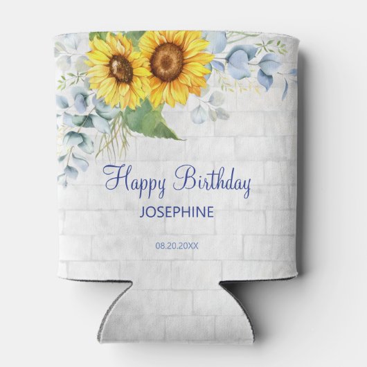 ひまわりエレガント壁煉瓦フローラ誕生日 缶クーラー (裏面)