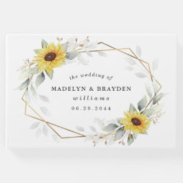 ひまわりエレガント幾何素朴金ゴールド結婚の ゲストブック