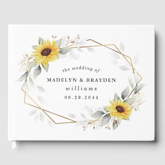 ひまわりエレガント幾何素朴金ゴールド結婚の ゲストブック (正面)