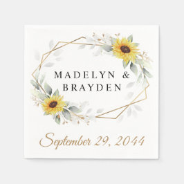ひまわりエレガント幾何素朴金ゴールド結婚の スタンダードカクテルナプキン