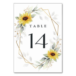ひまわりエレガント幾何素朴金ゴールド結婚の テーブルナンバー