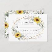 ひまわりエレガント幾何素朴金ゴールド結婚の 出欠カード (正面/裏面)