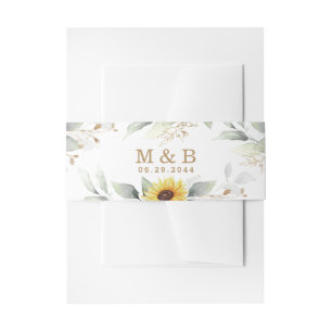 ひまわりエレガント幾何素朴金ゴールド結婚の 招待状ベリーバンド