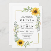 ひまわりエレガント幾何素朴金ゴールド 招待状 (正面/裏面)