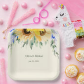 ひまわりエレガント水彩の結婚紙プレート ペーパープレート (パーティー)