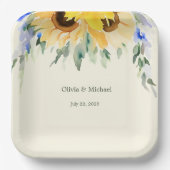 ひまわりエレガント水彩の結婚紙プレート ペーパープレート (正面)