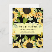 ひまわりエレガント水彩フローラブラック移動 案内ポストカード (正面/裏面)