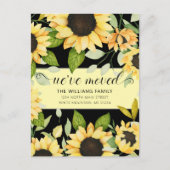 ひまわりエレガント水彩フローラブラック移動 案内ポストカード (正面)
