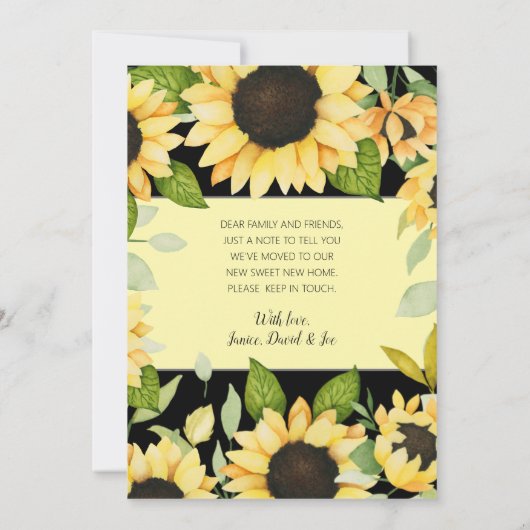 ひまわりエレガント水彩フローラブラック移動 案内状 (裏面)