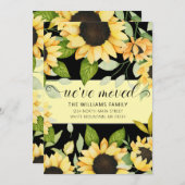 ひまわりエレガント水彩フローラブラック移動 案内状 (正面/裏面)