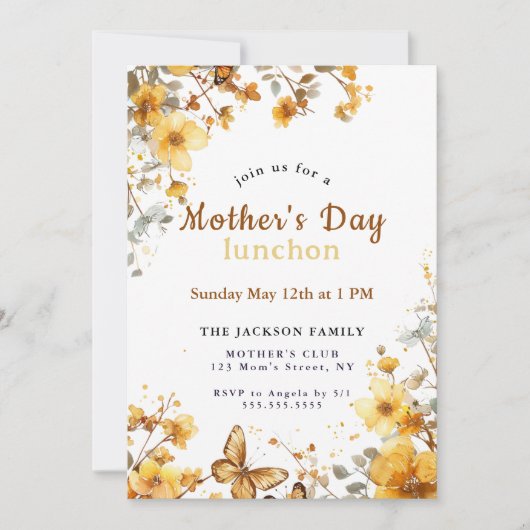 ひまわりエレガント水彩フローラ母の日 招待状 (正面)