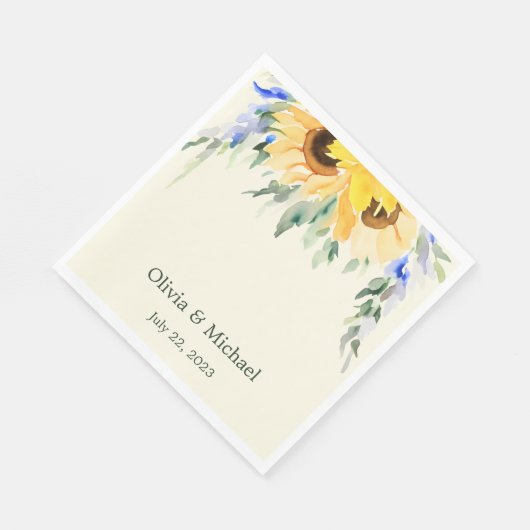 ひまわりエレガント水彩結婚ナプキン スタンダードランチョンナプキン (角)