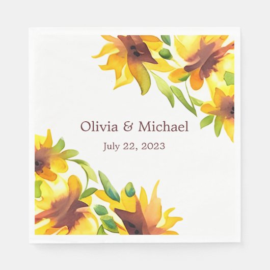 ひまわりエレガント水彩結婚ナプキン スタンダードランチョンナプキン (正面)