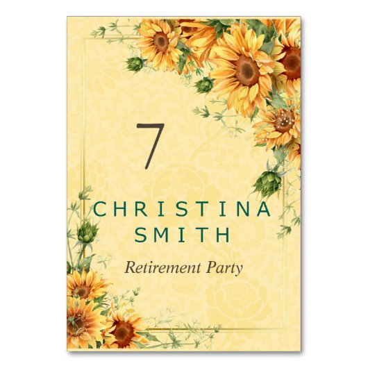ひまわりエレガント水彩退職パーティー テーブルナンバー (正面)
