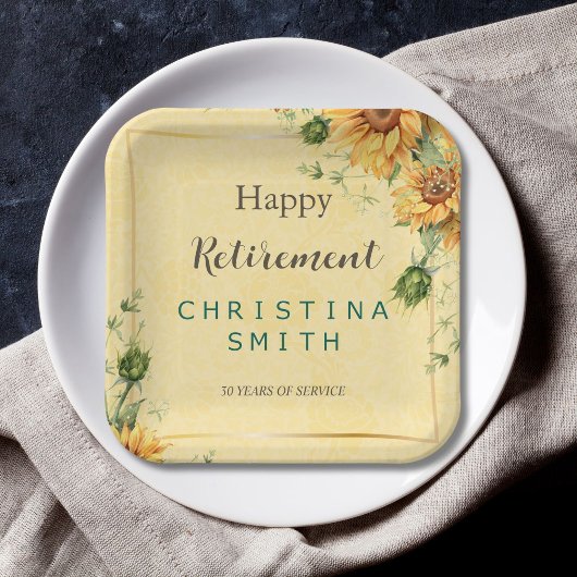 ひまわりエレガント水彩退職パーティー ペーパープレート