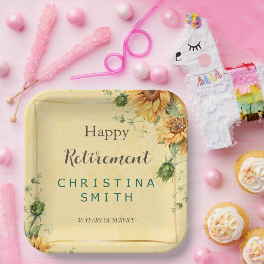 ひまわりエレガント水彩退職パーティー ペーパープレート (パーティー)