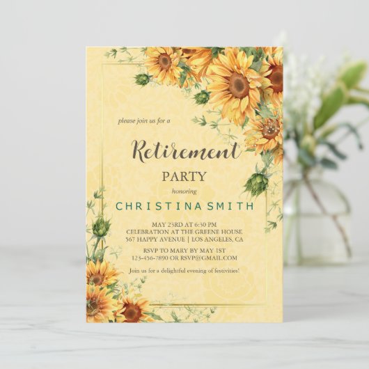 ひまわりエレガント水彩退職パーティー 招待状 (スタンド正面)
