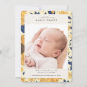 ひまわりエレガント色の黄色い写真の誕生のお知らせ 招待状 (正面)