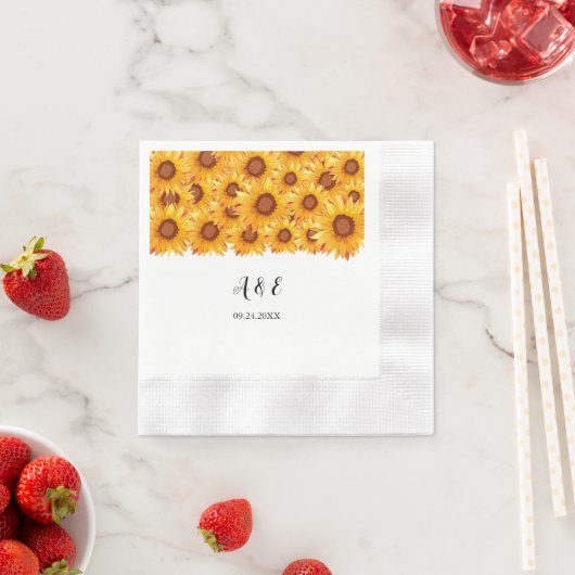 ひまわりエレガント花模様ズ結婚ナプキン 縁ありカクテルナプキン (インサイチュ)