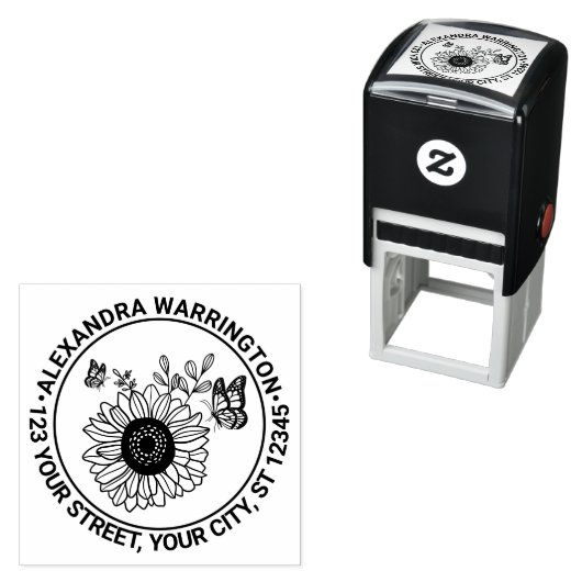 ひまわりエレガント蝶の名前差出人住所 セルフインキングスタンプ (インサイチュ)