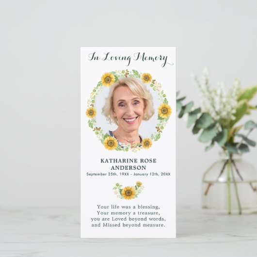 ひまわりエレガント記念葬式祈りの言葉カード サンキューカード (スタンド正面)