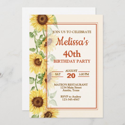 ひまわりエレガント誕生日パーティー 招待状 (正面/裏面)