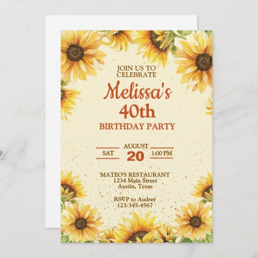 ひまわりエレガント誕生日パーティー 招待状 (正面/裏面)