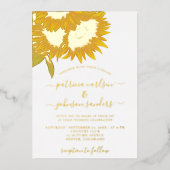 ひまわりエレガント金ゴールドフォイルのシック結婚スクリプト 箔招待状 (正面)