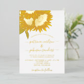 ひまわりエレガント金ゴールドフォイルのシック結婚スクリプト 箔招待状 (立ち正面)