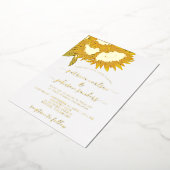 ひまわりエレガント金ゴールドフォイルのシック結婚スクリプト 箔招待状 (回転した状態)