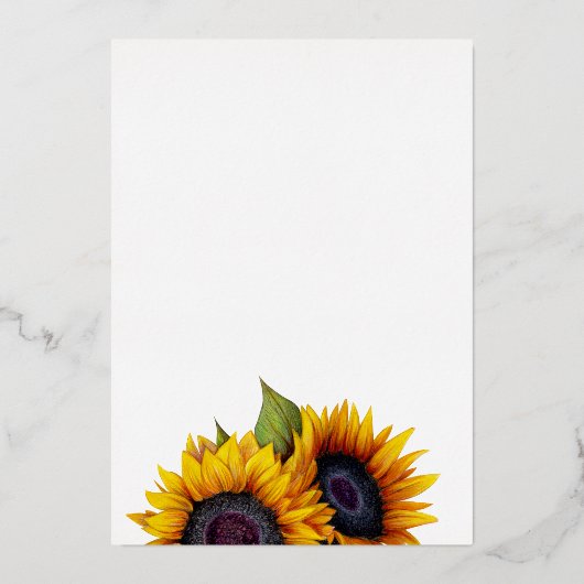 ひまわりエレガント金ゴールドフォイルのシック結婚スクリプト 箔招待状 (裏面)