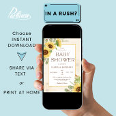 ひまわりエレガント黄色フローラ赤ちゃんシャワー 招待状