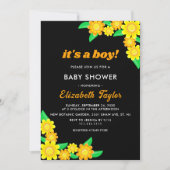 ひまわりエレガント黒フローラ男の子のシャワー 招待状 (正面)