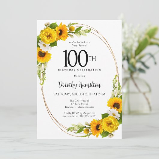 ひまわりエレガント100th誕生日パーティー 招待状 (スタンド正面)