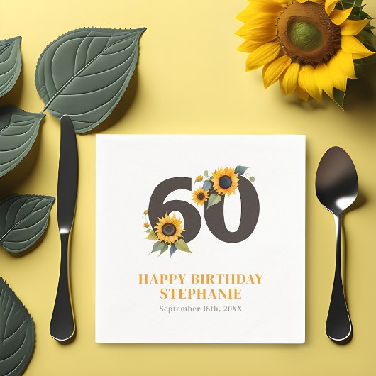 ひまわりエレガント60th誕生日ナプキンス スタンダードカクテルナプキン
