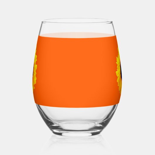 ひまわりオレンジイエローフローラ飲み物用品セット ステムなしワイングラス (左)