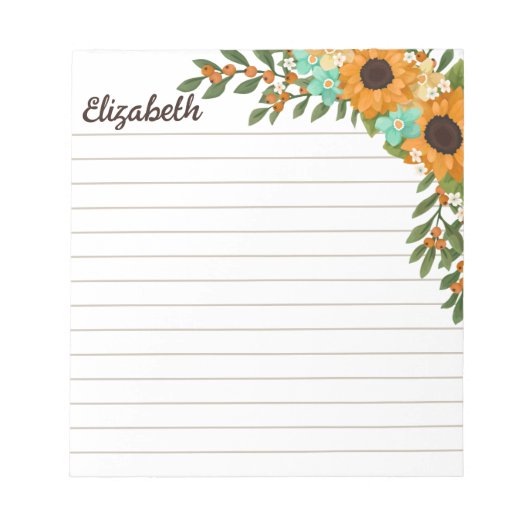 ひまわりオレンジ色の果実があなたの名前を並べた ノートパッド (正面)