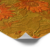 ひまわりオレンジ金ゴールドフローラアートデザインデカップージ ポスター (角)