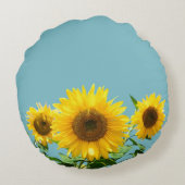 ひまわりオンライトティール(緑がかった色)ターコイズ ラウンドクッション (裏面)