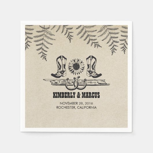 ひまわりカウボーイブーツ素朴カントリーウェディング スタンダードカクテルナプキン (正面)