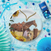 ひまわりカウボーイホース紙プレート ペーパープレート (パーティー)