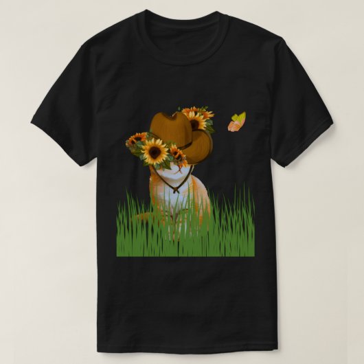 ひまわりカウボーイ猫の草原TシャツTシャツ Tシャツ (デザイン正面)
