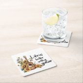 ひまわりカスタマイズ付きネームギター スクエアペーパーコースター (インサイチュ)