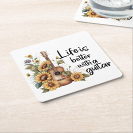 ひまわりカスタマイズ付きネームギター スクエアペーパーコースター