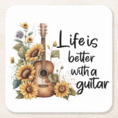 ひまわりカスタマイズ付きネームギター スクエアペーパーコースター (正面)